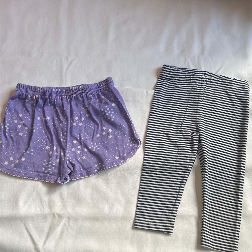 Carter's Purple Star Pattern Athletic Shorts/striped leggings